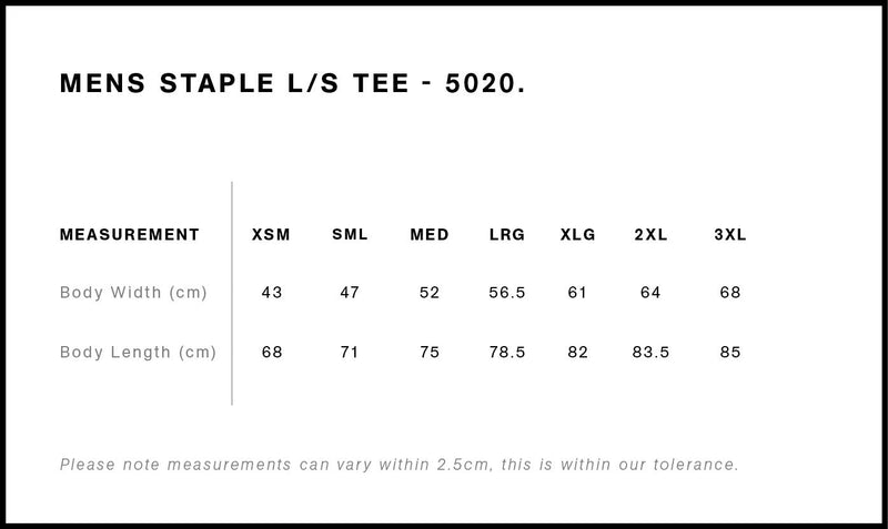 Size chart for The Ugly Art Longsleeve