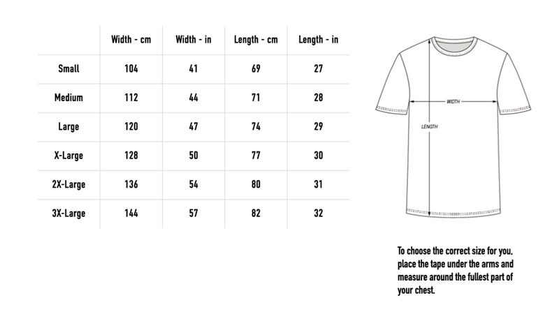 Size chart for Camo Tee