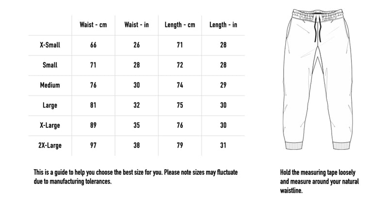 Size chart for MG Ultra Joggers