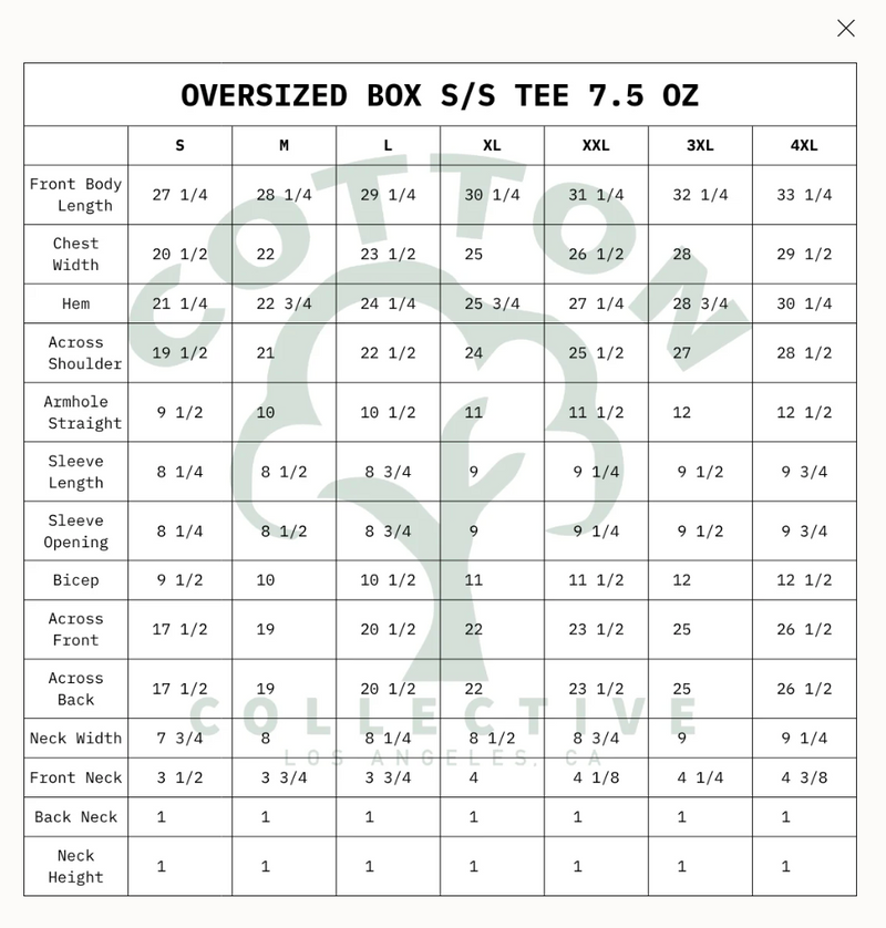 Size chart for The Ugly Art T-shirt